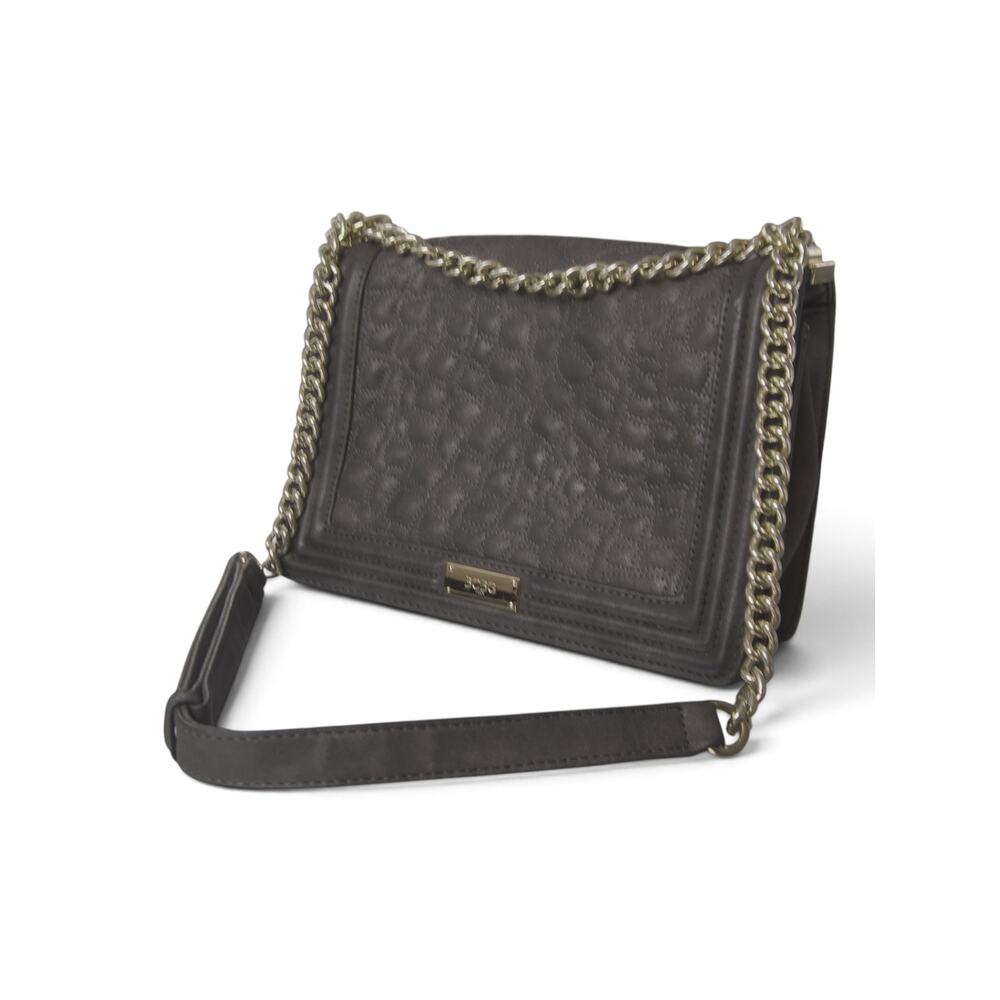 BCBG Paris Pewter Velvet Flap Bag Convertible Shoulder Crossbody Gold Chain